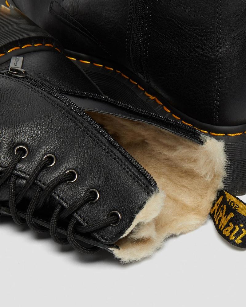 Dr Martens Jadon Leren Faux Fur Gevoerde Platform Winterschoenen Dames Zwart | NL 499ILH